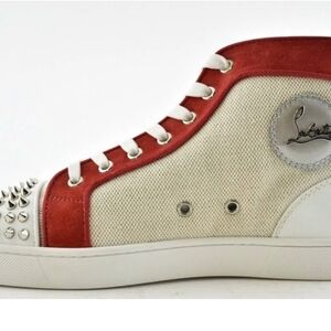 Christian Louboutin Red and White High-Top Sneakers